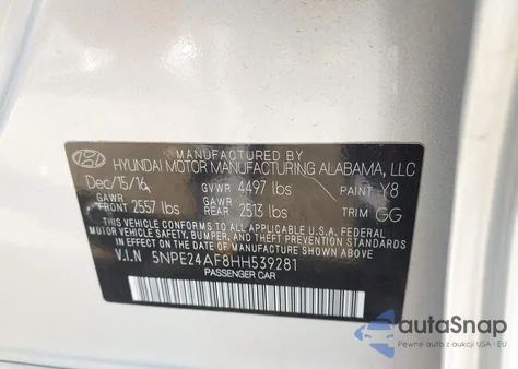 2017 Hyundai Sonata Se from USA, damaged, VIN 5NPE24AF8HH539281